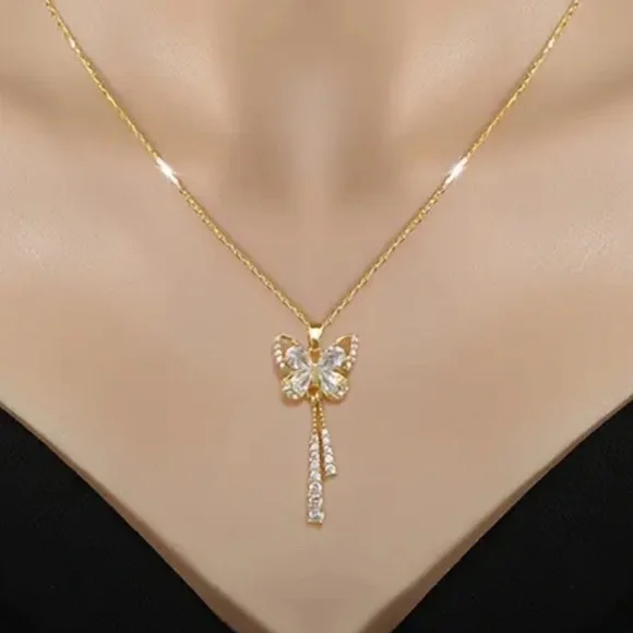 Butterfly Tassel Pendant Necklace 18k Gold Plated - Picture 4 of 7